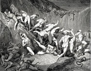 Những tên trộm, Tranh khắc gỗ của Gustave Dore, 1890. (Inferno XXIV, line 89-92)